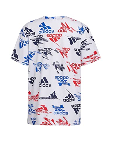 adidas Boys’ Glitchy Allover Print T-Shirt (Large, White/Multi)2
