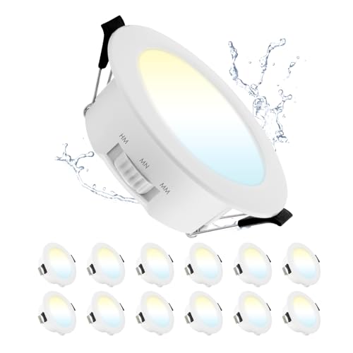 Grebeam Ojo de buey led para techo 7W, Regulables 3000K/4000K/6000K, Blanco Cálido/Neutro/Frío, LED Techo Empotrable IP44 para Baño Cocina Sala de Estar Ø75-90mm Agujero, Pack de 12