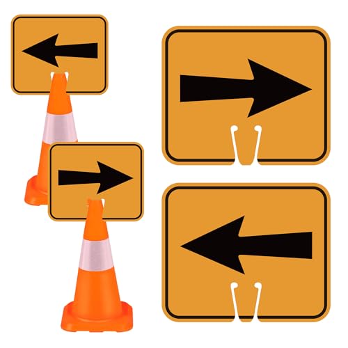 2PCS Traffic Arrow Detour Signs, Double-sided Durable Orange Road Cone Top Directional Left Right Guiding Arrows Sign for Road Barricade Construction Area Underground Parking