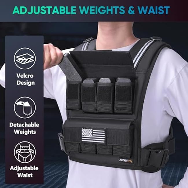 APEXUP Adjustable Weighted Vest Men 20lbs/30lbs/40lbs Weights with Reflective Stripe, Weight Vest Woman Workout Vest for Strength Training Running Walking