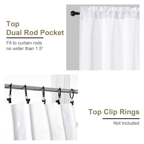 Image of Pure White Curtains for Bedroom 96 Inch Length 2 Panels Set, Soft Fabric Solid Thermal Insulated Light Filtering Living Room Curtains, Dual Rod Pocket Window Drapes, 2x50Wx96L Inches