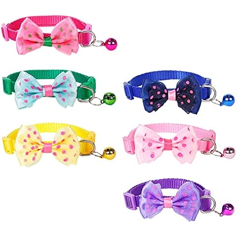 6 Pcs Cat Collars Adjustable Kitten Collar Safety Pet Collars with Bell and Bow Tie Kitten Collars Adjustable 19-32cm Suitable for All Domestic Cats Cover