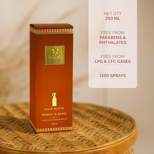 Image of IRIS Celeste Room Mister 250ml | Long-Lasting Room Freshener Spray with 1200 Sprays | Instant Home Fragrance for Living Room, Bedroom & Office (Neroli & Basil Tea)