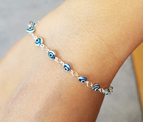 MYSTIC JEWELS By Dalia - Silver Lucky Tiny Evil Eye Bracelet - 7"2
