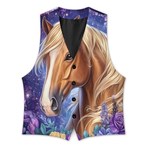 Brown Horse with Long Blonde Mane Trendy Vest Suit for Men V Neck Formal Dress Waistcoat Vests Business Slim Fit2