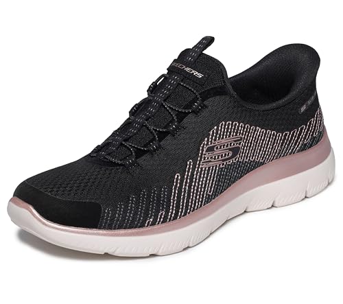 Skechers Women's Summits-Sweet Stitch Hands Free Slip-Ins Sneaker, Black/Rose Gold, 8
