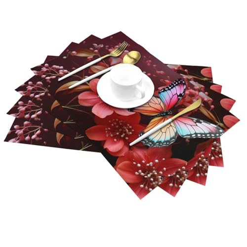 Sets de table lavables en PVC rouge pour table à manger - 7