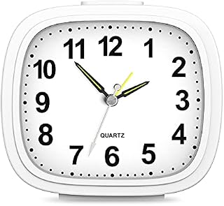Ankilo Newest Super Silent Alarm Clock, Alarm Clock for Heavy Sleepers, Travel Alarm Clock with Snooze & Light, Ascending Beep Sounds, Battery Operated Loud Alarm Clock for Bedroon, Bedside, White