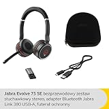 Jabra Evolve 75 SE - bezprzewodowy zestaw słuchawkowy Bluetooth stereo - z mikrofonem i aktywną redukcją szumów - certyfikat MS Teams, współpracuje ze wszystkimi platformami - czarny