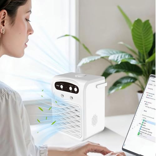 lisutupode Klimaanlage für Zimmer, tragbarer Ventilator mit 3 Geschwindigkeiten, mit Licht und mehreren Funktionen, Verdunstungskühler mit kabellosem Lautsprecher und Luftbefeuchter und Wassertank-2