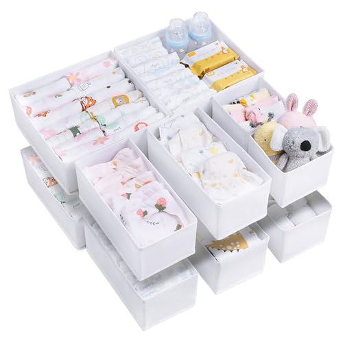 Vtopmart 12 Pack Baby Clothes Organizer, Dresser Drawer Organizer for Baby Clothing, Foldable Fabric Closet Drawer Storage Bins, Nursery Dresser Dividers for Bra, Socks, Ties, Scarf