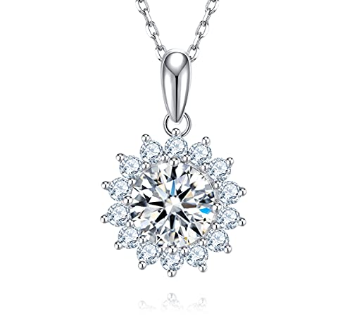 SecreTalk 1-4CT Moissanite Pendant Necklace for Women, Sunflower S925 Sterling Silver Necklace Gift for Wife Mother Her