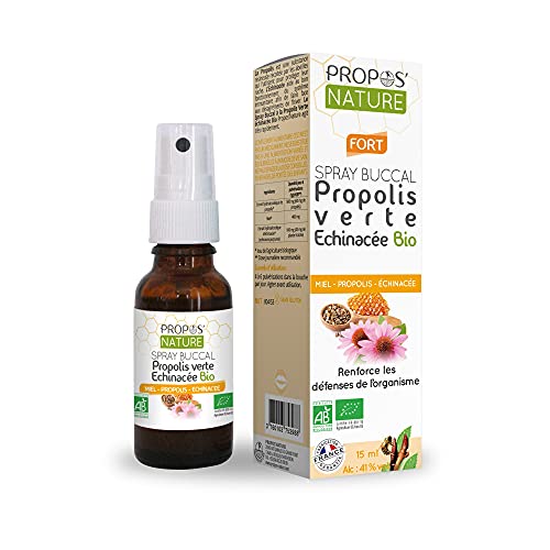 Un Spray Buccal Propolis Verte & Echinacée - Maux de gorge - Défense immunitaires - 100% naturel - Certifié Biologique - 15 mililitre - PROPOS'NATURE