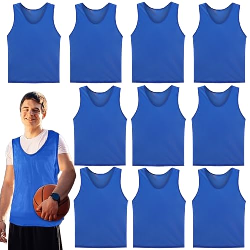 10er Set Fußball Leibchen für Erwachsene,Trainingsleibchen,70*62 cm,ohne Logo,Team-Spiel Bibs,Unisex-Designs Jugend Spiel Sport Fussballtraining Zubehör,Westen fürs Teamtraining,Höhe:170-200cm (Blau)