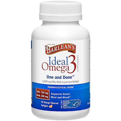 Barleans Ideal Omega 3 Nutritional Supplement Softgels with 1 000mg EPA/DHA for Heart Mind and Mood - Certified Sustainable Seafood Pharmaceutical Grade - 30-Count