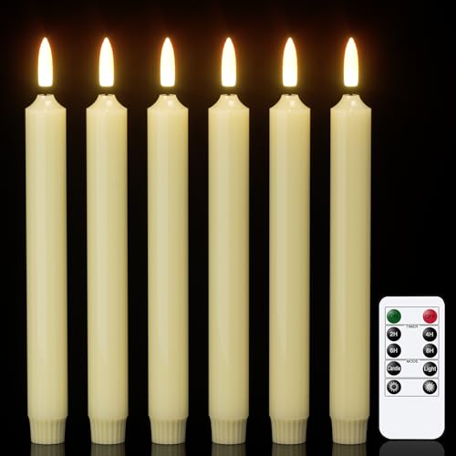 Image of GenSwin Flameless Taper Candles with Remote, LED Taper Candles Battery Operated with Timer, 6 Pack Battery Candlesticks with 3D Flame for Home Decor(Ivory, 0.78 inchx8.3 inch)