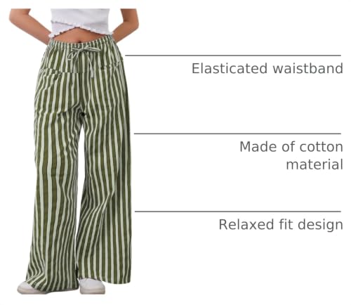 Image of MISSACTIVER Women Drawstring Striped Pants Loose Wide Leg Trousers Casual Low Waist Pants Comfy Lounge Pants with Pockets