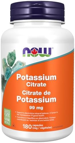 NOW Supplements, Potassium Citrate 99 mg, Supports Electrolyte Balance and Normal pH, Essential Mineral, 180 Veg Capsules