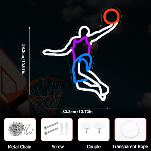 Image of Basketball Neon Sign for Wall Decor Dimmable Neon Basketball Led Light for Bedroom Play Room Man Cave Sports Fan Gifts