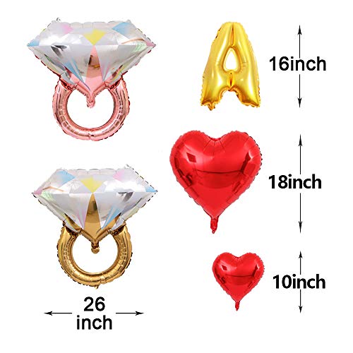 Annodeel Marry Me Letter Baloons Banner, 24Inch Diamond Ring 18Inch Red Heart Mylar Balloons Propose Foil Balloons For Sweet Love Wedding Party Valentine' S Day Decore #TOP1