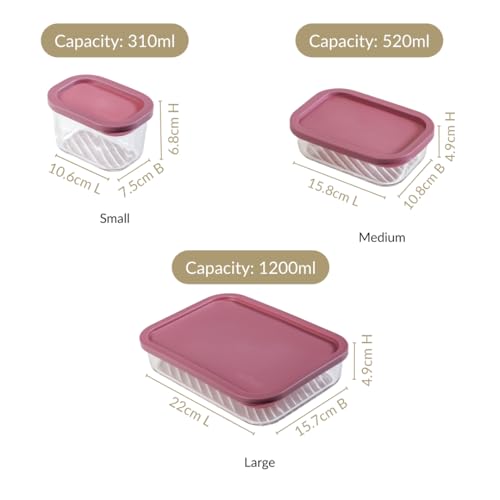 Image of Nestasia Groovo Glass Containers with Lid Set of 7 (310ml x 4, 520ml x 2, 1200ml x 1) - Transparent Stackable Fridge Storage Box, Microwave & Dishwasher Safe (Purple)