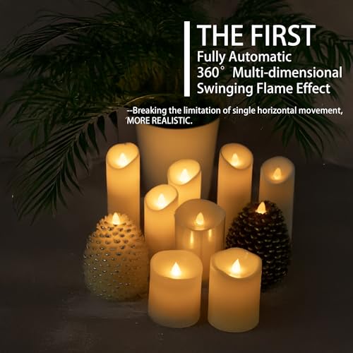 Flameless Candles Last 1300+ Hours Real Wax Flame Effect Auto-Moving 3D Wick, LED Pillar Candles with Timers Battery Operated - Ivory 4" - Image 3
