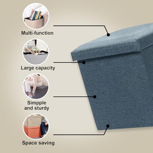 Image of Kuber Industries Pack of 2 Storage Stool - Square Toy Box, Foot Rest, Folding Seat, Wardrobe Organizer for Clothes-Books, Living Room Storage Box | S ZH001BU | Navy Blue