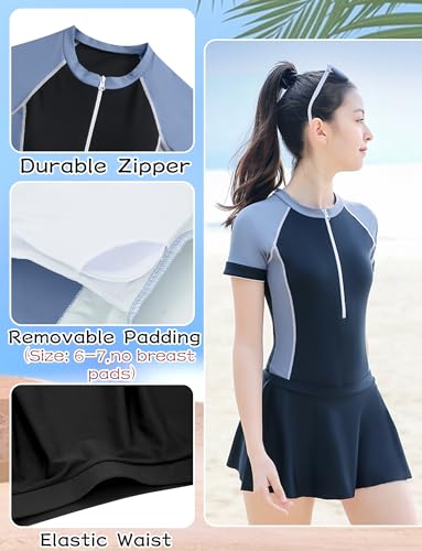 Happy Cherry Kids Girls Rash Guard Two/One Piece Bathing Suit UPF 50+ Swimsuit with Ruffle Skirt/Shorts3