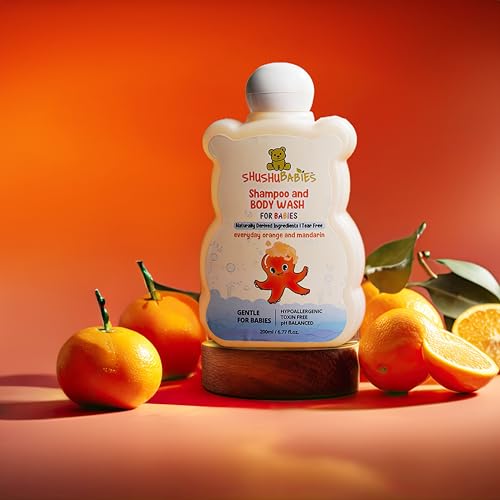 Image of ShuShu Babies Natural Everyday Orange & Mandarin Baby Wash & Shampoo-200ml | Baby Head to Toe Wash | Suitable for Newborn Sensitive Skin | Gentle, Tear-Free, Mild & Hypoallergenic Formula