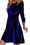 Vestido De Terciopelo De Manga Larga Mujer Invierno Casual Skater Mini Vestidos Azul Oscuro M