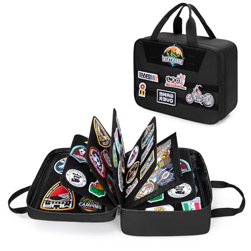 Image of GRAOSO Patch Board Storage Bag, Flip-page Patch Book, 5 Removable Double Side Metal Ring Binders, 1 Binder Pocket (Totally 11 Sides Can be Stick), Patch Collection Carry Case, Black (Case Only)