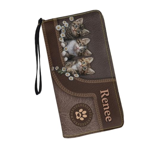Image of Bulopur Custom Wallet with Name for Women Cute Cat RFID Wristlet Wallets Zip Around Cash Slim Compact Clutch Long Credit Card Holder PU Leather Handbags Gifts for Cat Owner