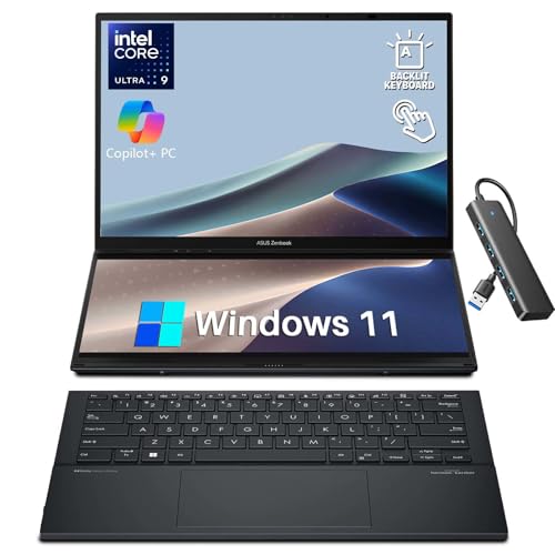 Image of ASUS Zenbook Duo Laptop, Dual 14" OLED WUXGA 16:10 Touch Display, Intel 16-Core Ultra 9 285H, Intel Arc Graphics, 32GB LPDDR5X, 2TB PCIe SSD, WiFi 7, 2 Thunderbolt 4, Detachable Backlit KB,Windows 11