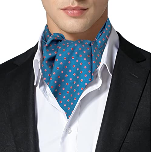 Remo Sartori Bleu à Pois Cravate Ascot Foulard, 100% Soie, doubles-pointées, Fabriqué en Italie, Homme Cover