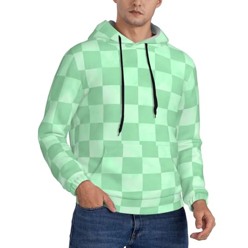 Hoodies For Men - Aqua Checker Print Long Sleeve Casual Men'S Hoodies & Sweatshirts Pullover With Pocket