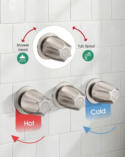 Grifería para ducha 12" con cabezal tipo lluvia, 3 manijas, acabado en níquel satinado, incluye válvula de instalación miniatura 4