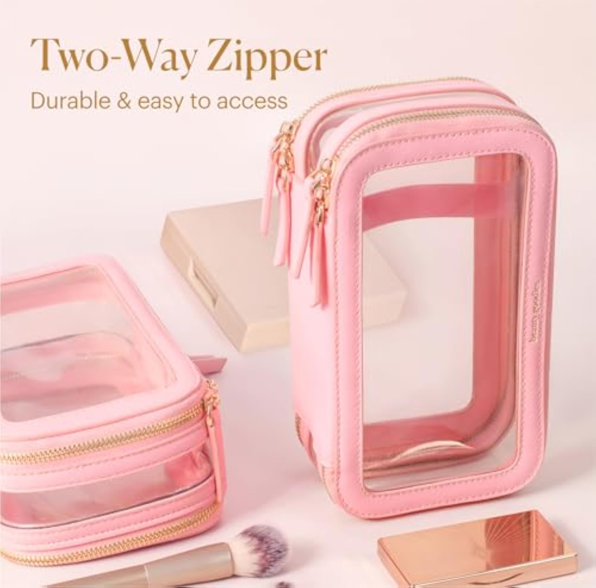 Clear Travel Makeup Bag, Millennial Pink