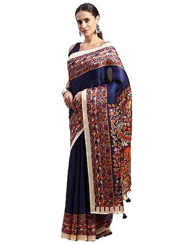 Image of RANI SAAHIBA Women's Art Silk Kalamkari Saree With Blouse Piece