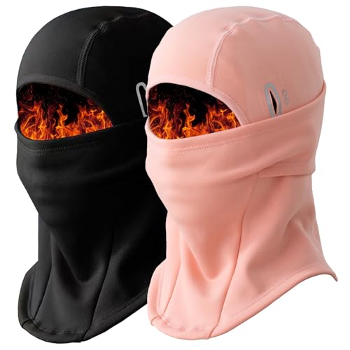 Vanolu - Vanolu Kids Winter Balaclava Face Mask, Thermal Windproof, Cold Weather Ski Mask, Black (CA/US, Alpha, One Size, Small, Black + Pink 2pcs)