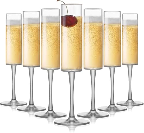 Image of Champagne Flutes Wine Glasses 200ml, Set of 6 Long Wine, Burgundy Clear Glasses with Stem for Wedding Anniversary, Birthday, Gift (RKT-03, Set of 6)
