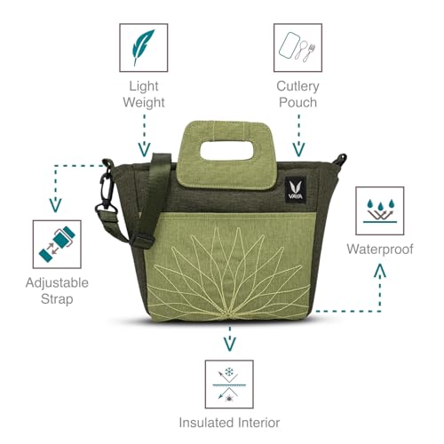 Image of VAYA BentoBag Mini, Compact Insulated Lunch Bag, Tote with Waterproof Protection, Cutlery Pocket, and Adjustable Strap, Color - Olive