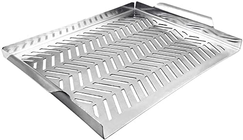 INDIAN DECOR. 311198 Grill Pan, Grill Topper Stainless Steel Charcoal Gas Grill Accessories BBQ Grill Wok with Handles for Vegetables Meat Grill Pans for Outdoor Grilling Cooking – Chrome