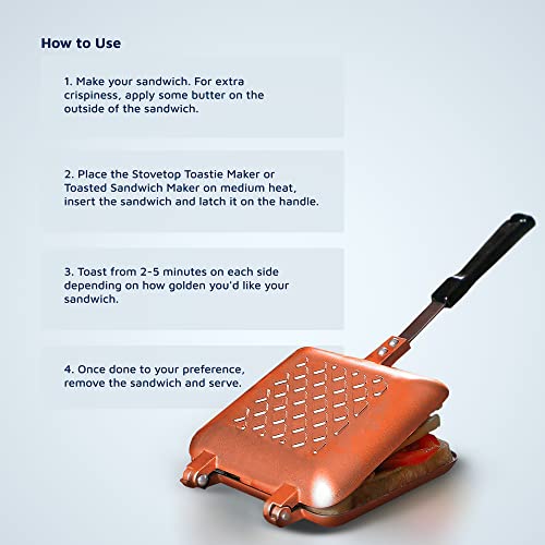Jean-Patrique Stovetop Toastie Maker, Copper Ceramic Panini Press, Non-Stick Grilled Cheese Maker for Indoors and Outdoors - Image 4