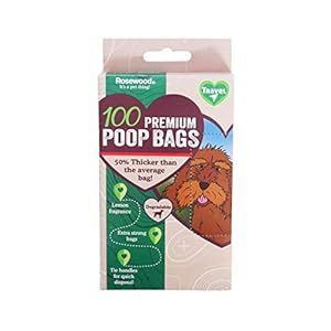 Rosewood 100 premium, degradable, extra thick and strong dog poo bags with easy tie handles, Black – One Size