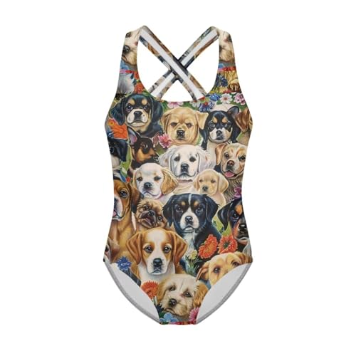 Image of WELLFLYHOM Girls' One Piece Swimsuit for Age 5-14 Cross Back Full Coverage Swimwear Sleeveless Bathing Suits