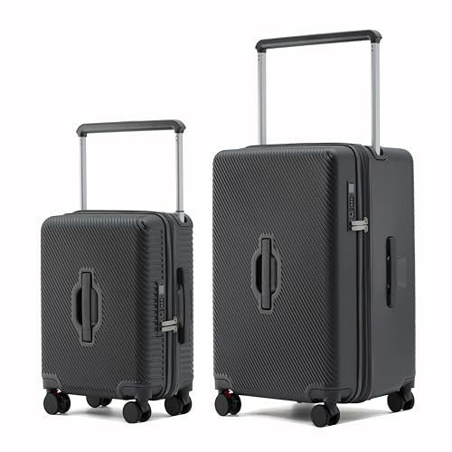 LIGHTGO 2 Pieces Set Checked Luggage Set with 360 Spinner Wheels - Travel Trunk Style Rolling Suitcase for Men Women Large Suitcase for Family Trips (Black 20inch Standard+28inch Expandable)
