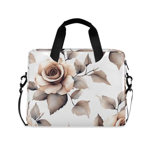 Bolso Maletín para Portátil con Estampado Flores Marrón miniatura 1