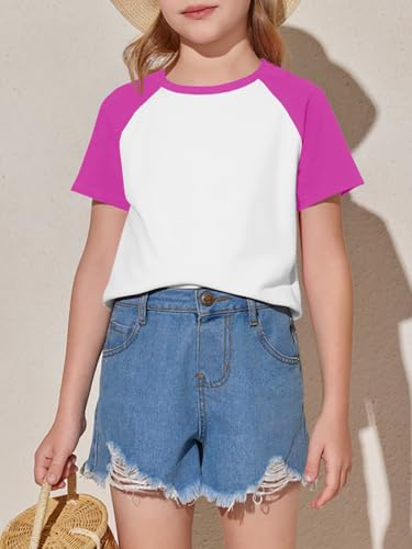 Image of Imily Bela Kids Girls T Shirts Casual Raglan Short Sleeve Crewneck Color Block Summer Tees 5-14 Years