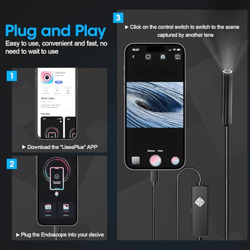 PAPIBLU Endoscope with Light, 1920P HD Borescope with 8 Adjustable LED Lights, Semi-Rigid Snake Camera, IP67 Waterproof Inspection Tool for iPhone & Android - 16.4FT-Single Lens (Black) by PAPIBLU - Image 7