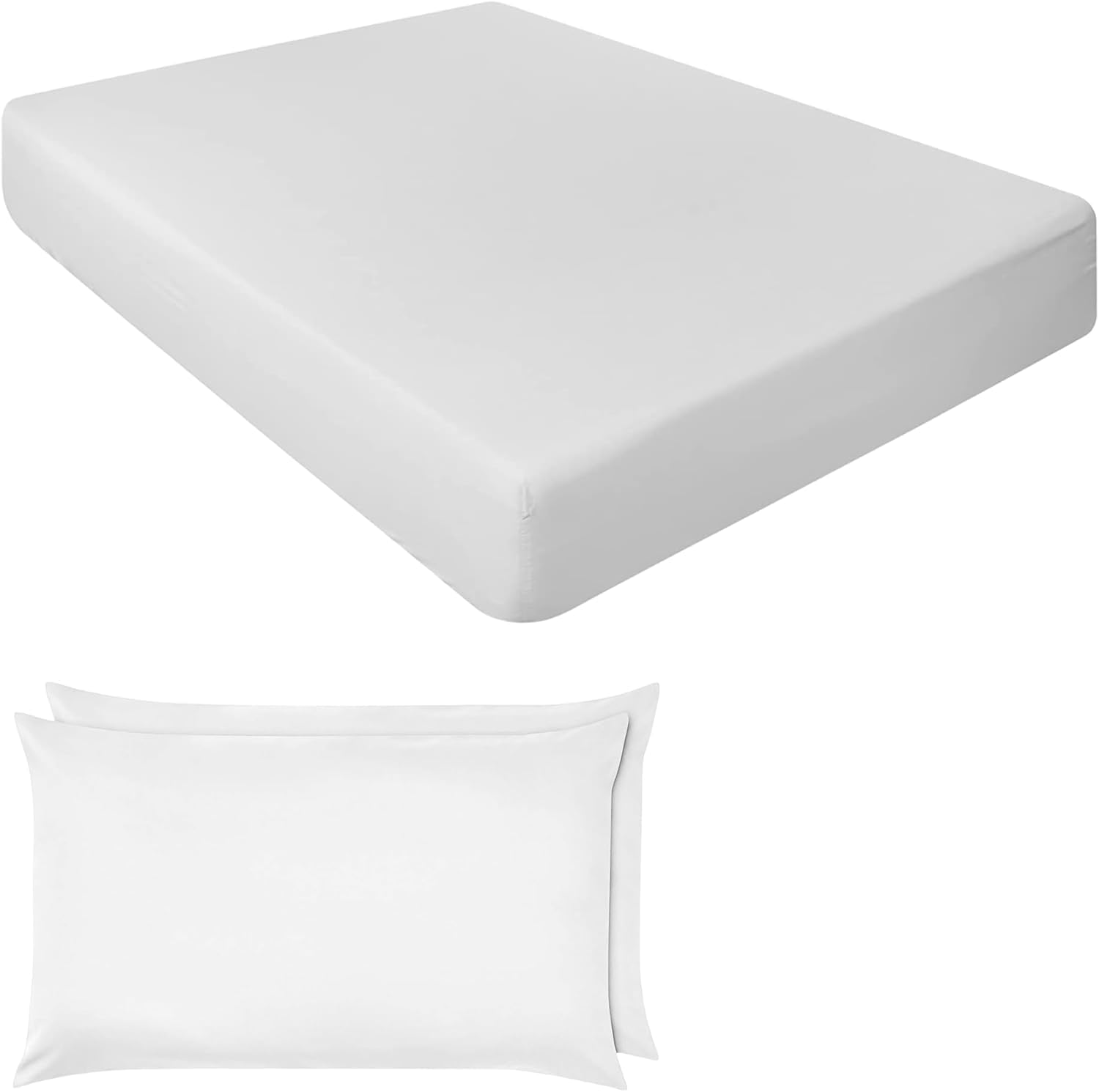Niys Luxury Bedding White Extra Deep Fitted Sheets 16"/40Cm Deep Luxury Percale In 15 Colours (, King + Pillowcase Pair)